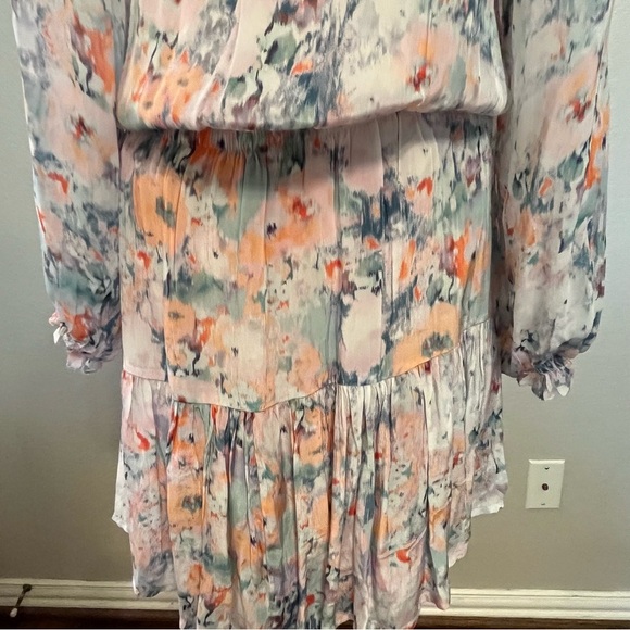 Velvet by Graham & Spencer Watercolor Floral V-neck Mini Long Sleeve Dress Small - Picture 9 of 15
